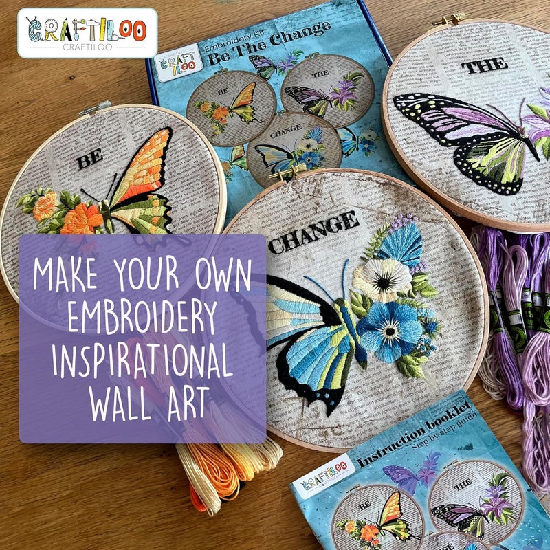 CRAFTILOO Embroidery Kits for Adults Hand Embroidery kit for Beginners with Stamped Embroidery Patterns Starter Embroidery Kit. Needlepoint kit Cross Stitch kit for Teens& Adults Butterflies - Image 5